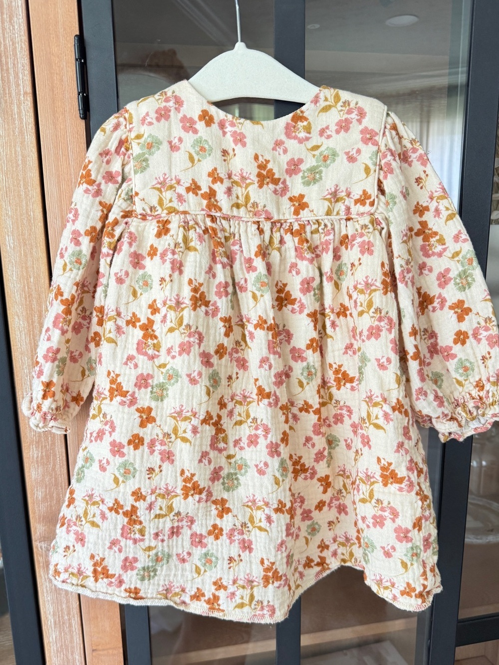 Zara Kids long sleeve dress floral baby toddler girl muslin cotton ditsy beige